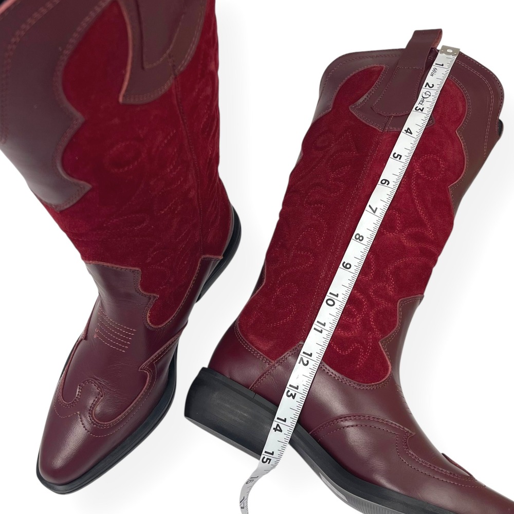 NWT Pilcro Anthropologie Western Red Cowboy Boots EU 39 Leather Suede $280 - Picture 13 of 16